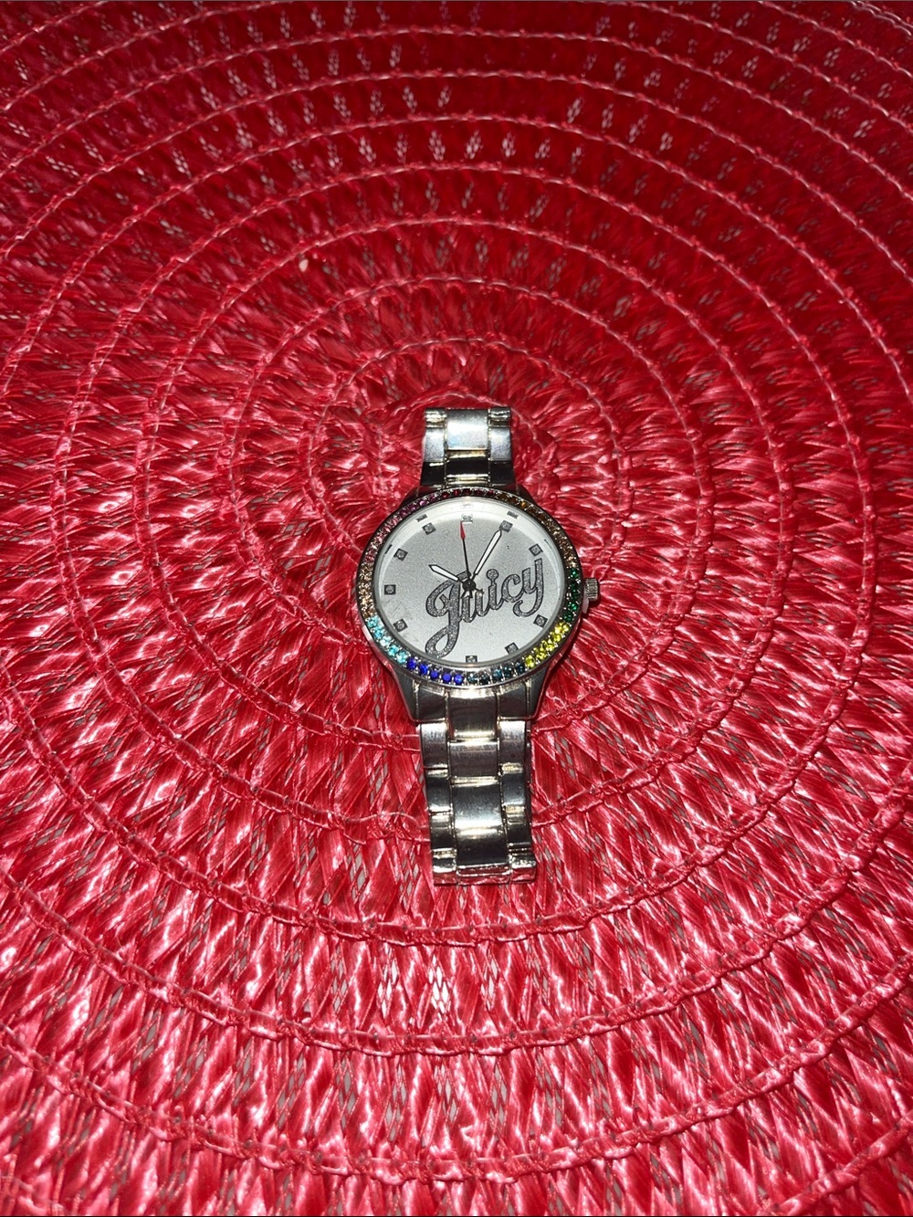 Juicy Couture Silver-Tone Watch with Rainbow Crystal Accents